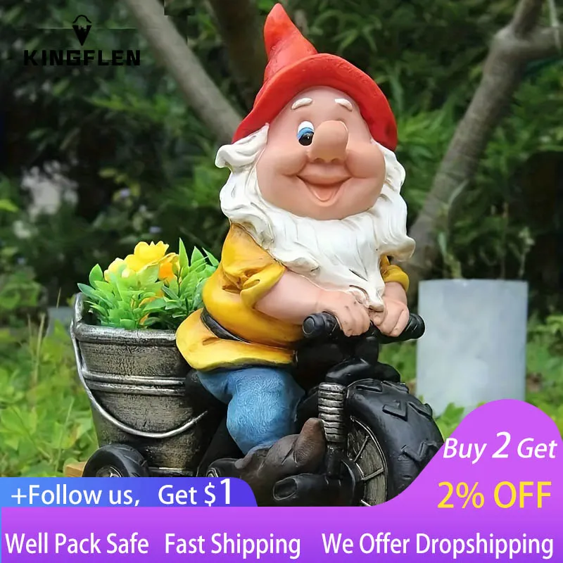 

1pc Resin Dwarf Statue, Gnome Ornament, Dwarf On Tricycle Craft, Bird Feeding Ornament For Garden Yard Lawn Patio Outdoor Decor