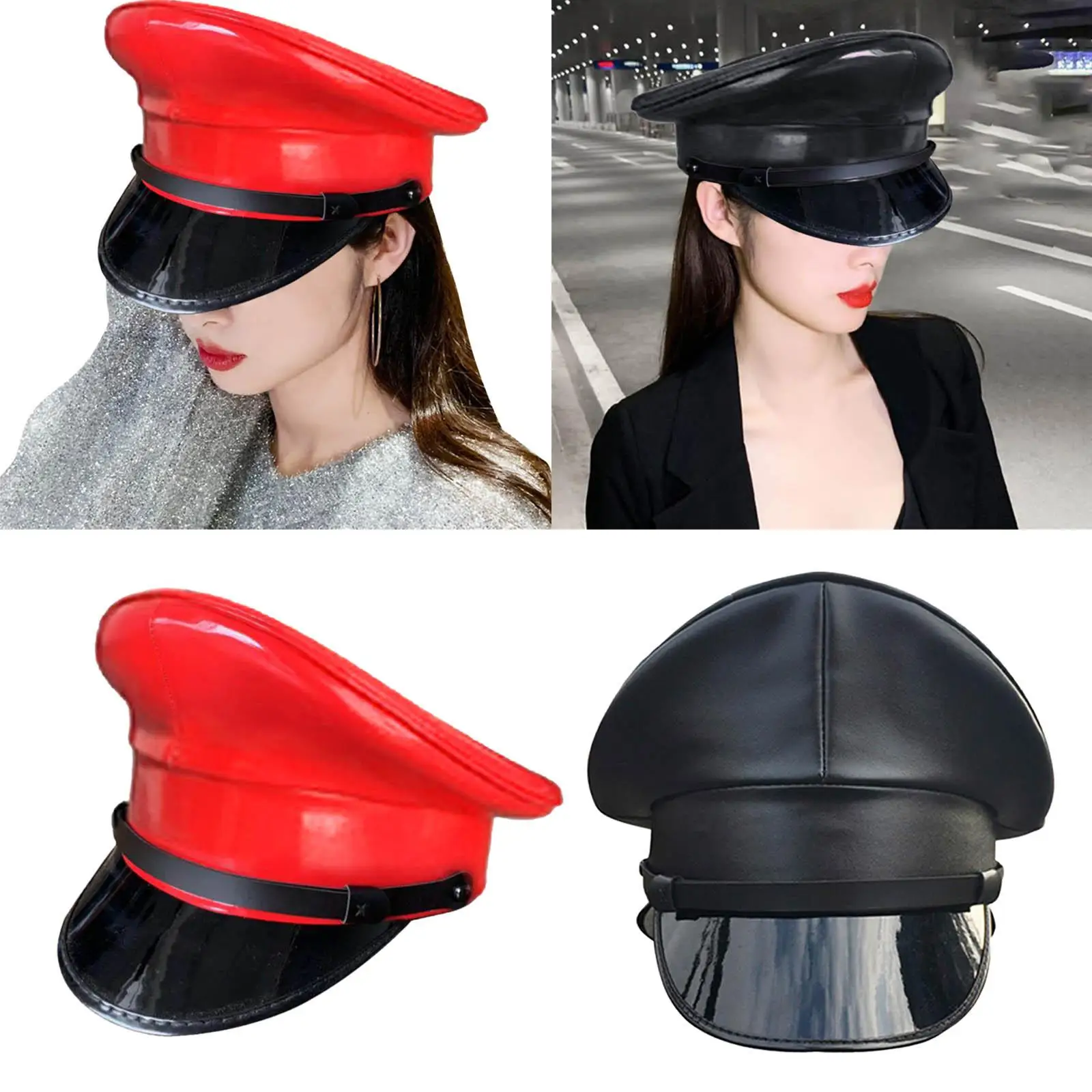 Cosplay Hat PU Leather for Halloween and Nightclub Events Women Captain Hat Prom Performance