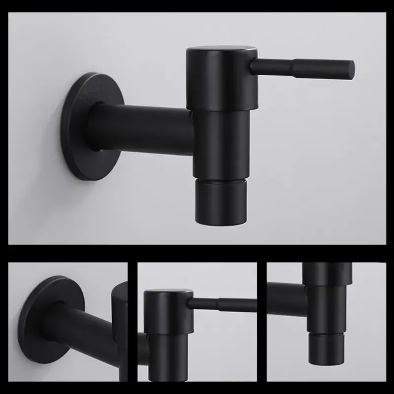 Stainless Steel Faucet Black Wall Mounted Washing Machine Tap Bath Toilet Mop Pool Water Taps for Outdoor Garden Bathroom 3