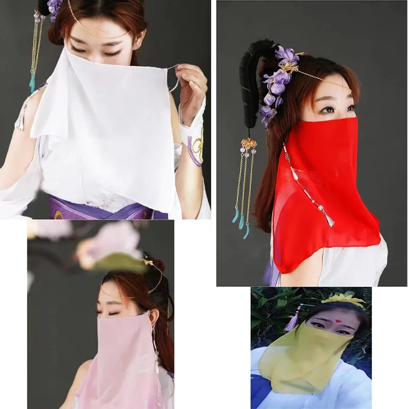 Chinese Ancient Style Hanfu Accessories Mask Scarf Women Veil Stage Dance Thin Party Half Face Covering Performance 4