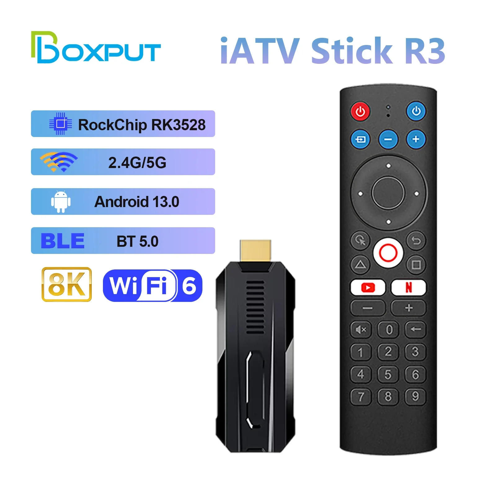 BOXPUT iATV R3 TV Stick Android 13.0 RockChip RK3528 8K Portable TVbox Dual WiFi BT5.0 OTG TF Slot With Screencasting 2G/16G boxput android 13 0 iatv r3 fire tv stick rockchip rk3528 8k portable tvbox 2 4g 5g wifi6 bt5 0 otg tf slot with screencasting