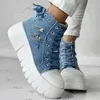 Sneakers Women's Solid Color Denim Canvas Sneakers Lace Platform Soft Sole Shoes Zip 3