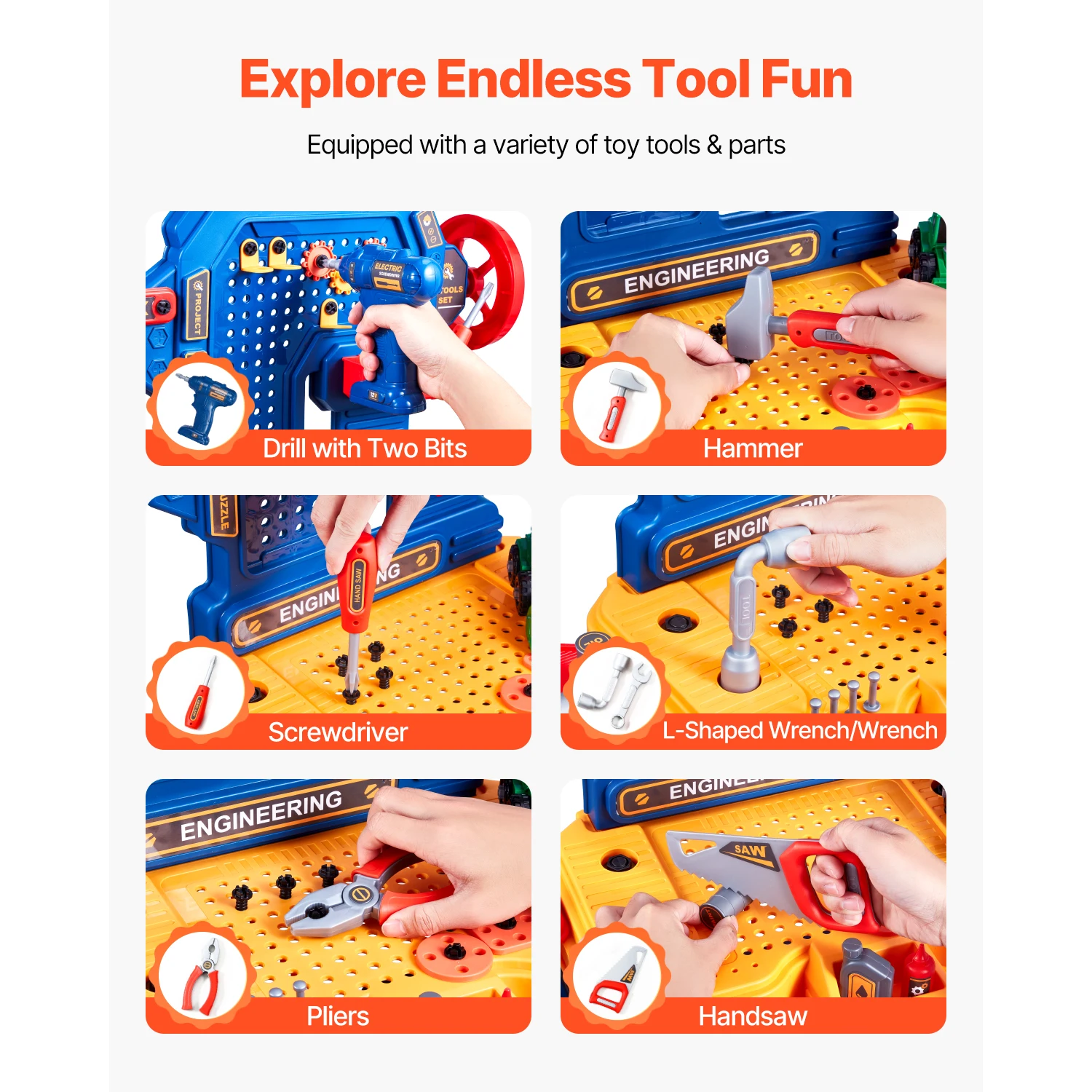 Kids Tool Bench Set with Toy Tools and Puzzle Blocks
