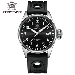 STEELDIVE SD1930 Auto Mechanical Wristwatch Big Pilot 200M Waterproof Swiss Blue Luminous 316L Stainless Steel Fashion Watch