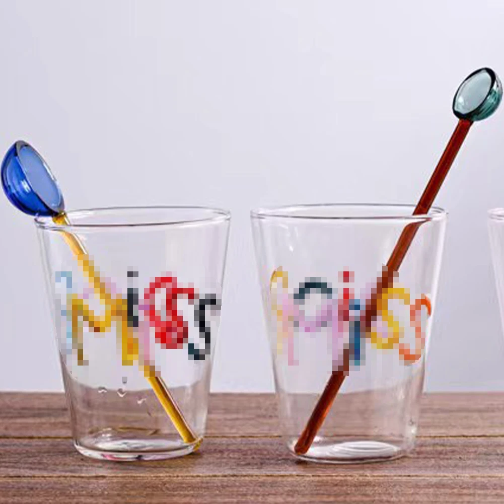 Colored Glass Mixing Spoons Transparent Glass Spoons For Fruit Juice Coffee Iced Beverage Mixing Spoons Home Tableware