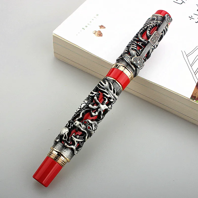 Luxury Jinhao Fountain Pen Dragon Phoenix Calligraphy INK PEN Metal Carving Embossing Heavy Pen Collection Writing Pen seal carving dictionary collection copybook seal script introductory tutorials reference book chinese characters calligraphy set
