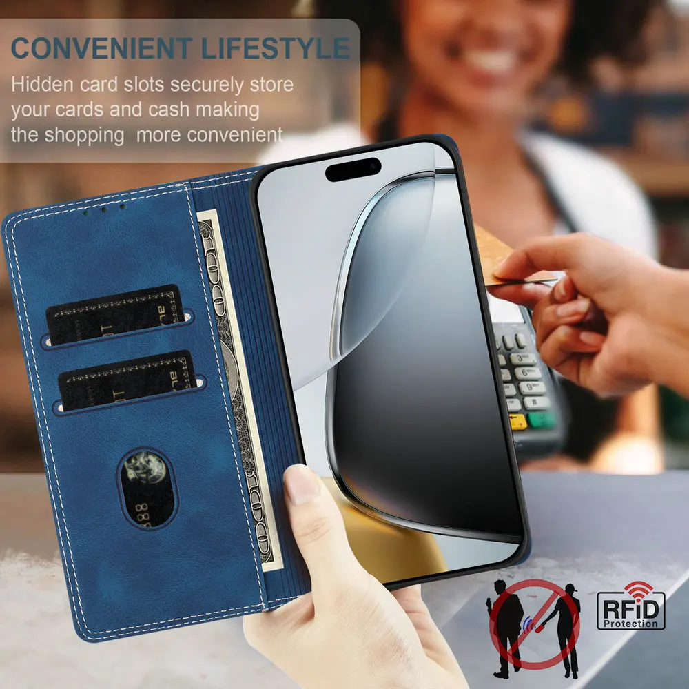 Elegant Magnetic Flip Case with RFID Protection and Leather Finish