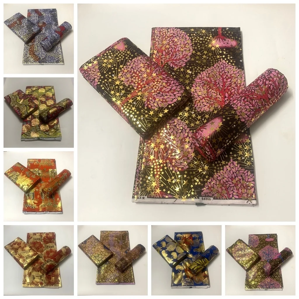 

Африканская золотая Вощеная анкарская ткань, ткань из 100% хлопка, материал Гранд-панни, батик, нигерийские принты, 6 ярдов для шитья, форма