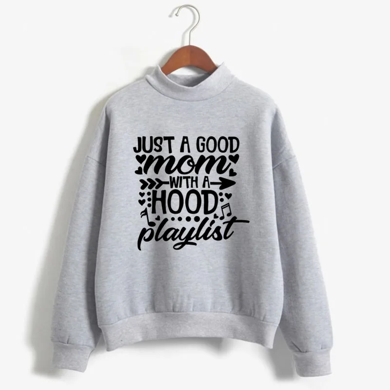

Just A Good Mom With A Hood Playlist Print Women Sweatshirt Korean O-neck Knitted Pullover Autumn Candy Color women Clothes