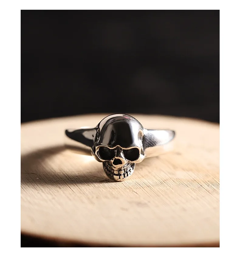 S925 Sterling Silver Vintage Skull Punk Hip Hop Rock Ring for men and women personality simple fashion ring party gift