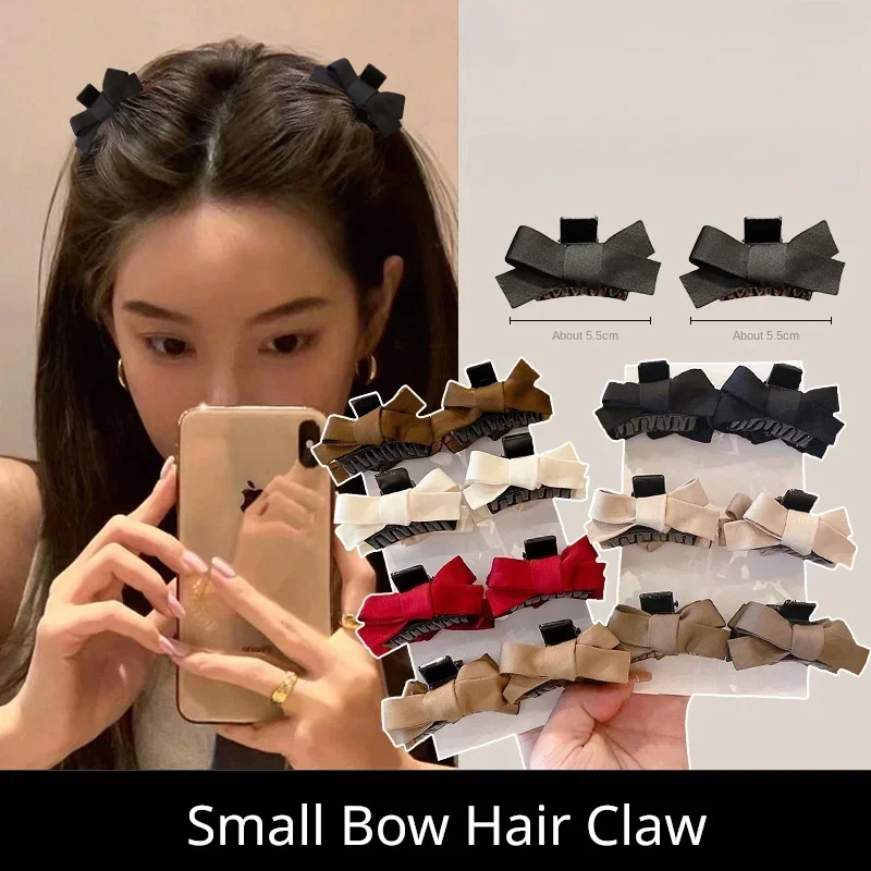 2 sztuk/zestaw małe dwuwarstwowe satynowa kokarda spinki do włosów dla dziewcząt koreańskie słodkie czarne czerwone grzywki klamra do włosów spinki do włosów akcesoria