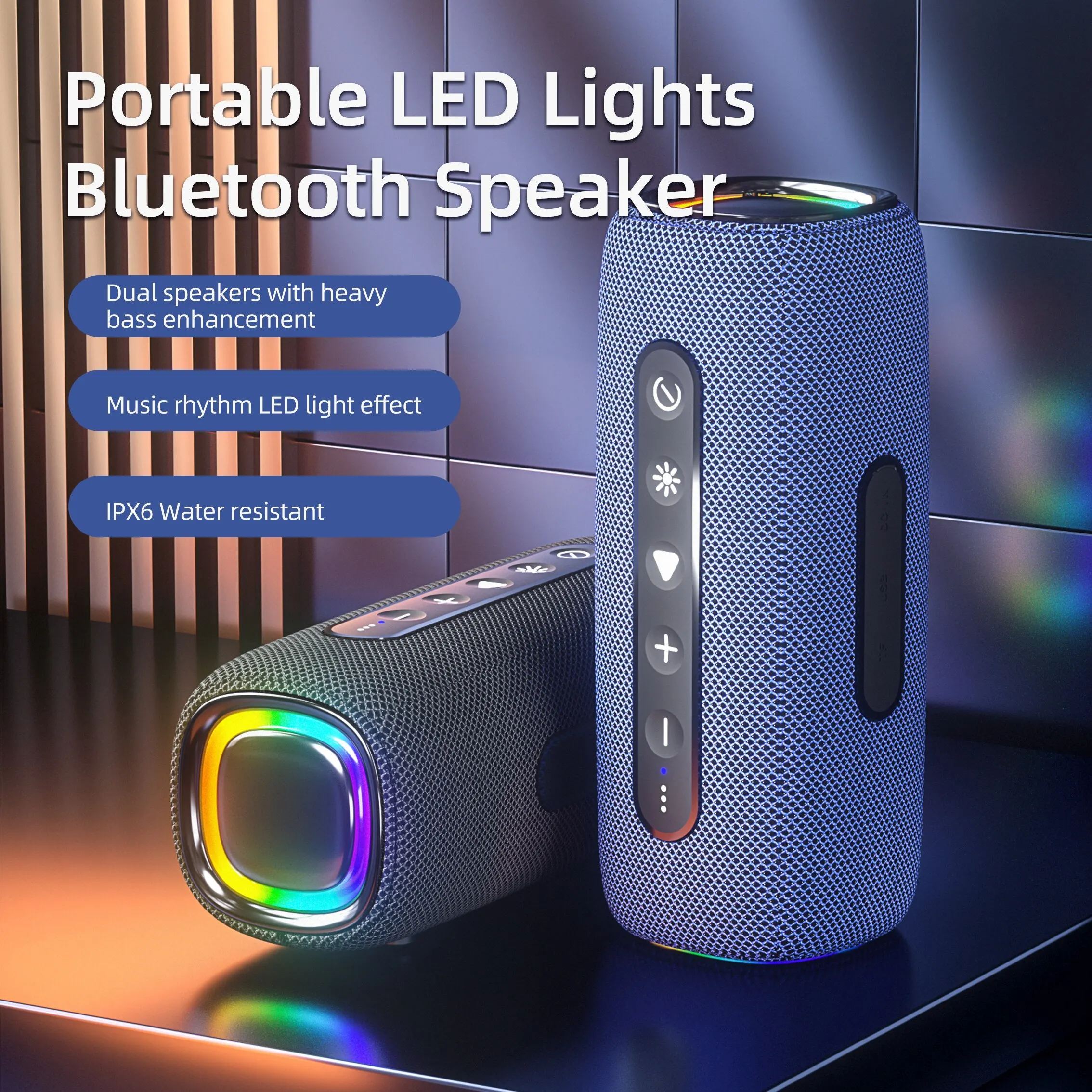 록 미아 20W 무선 스피커 EBS-608 강력한베이스 RGB 라이트 블루투스 5.3 긴 재생 시간 Hifi Boombox