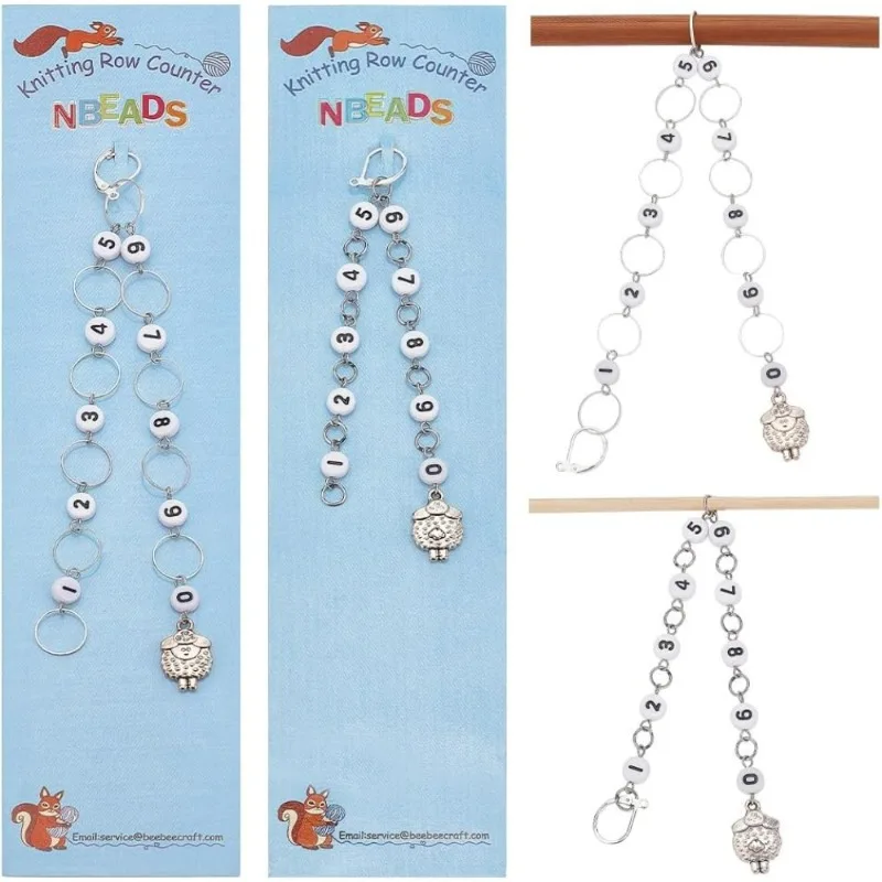 2 Pcs 2 Styles Sheep Charm Knitting Row Counter Chains 0~9 Number Stitch Markers Acrylic Beads Crochet Stitch Marker Charms crochet stitch markers