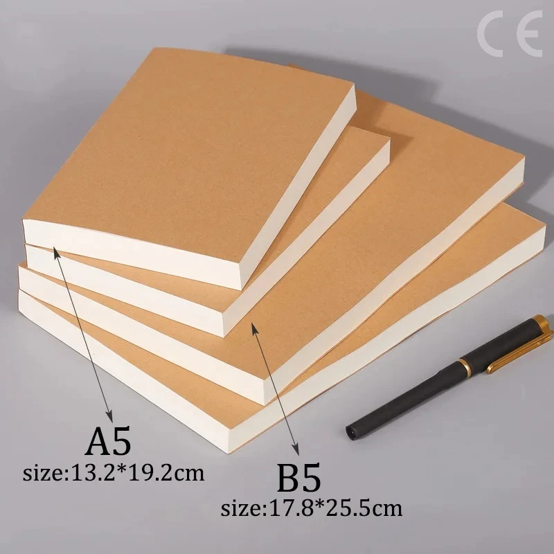 DIY Cover Kraft Paper Notebook A5/B5 Size 100/200 Sheets Blank Journal Draft Book for Students Teachers School Office - 2