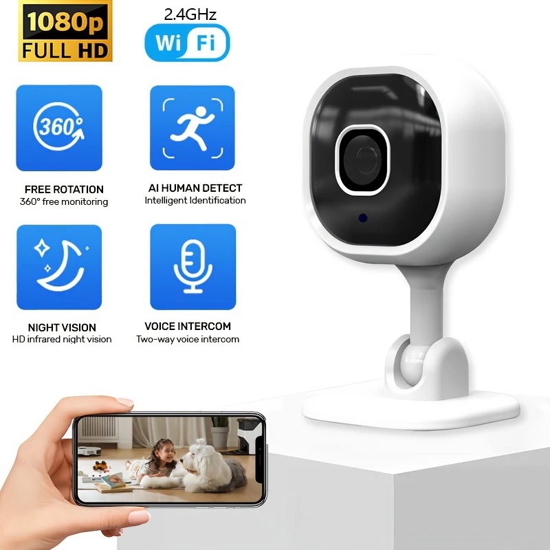 1080p HD Wifi Camera Indoor Mini Home Surveillance Camera Night Vision Two Ways Audio Human Detection 2.4G Security Camera 1