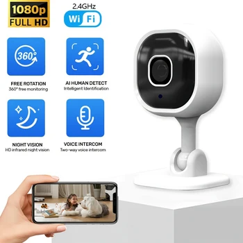 1080p HD Wifi Camera Indoor Mini Home Surveillance Camera Night Vision Two Ways Audio Human Detection 2.4G Security Camera 1
