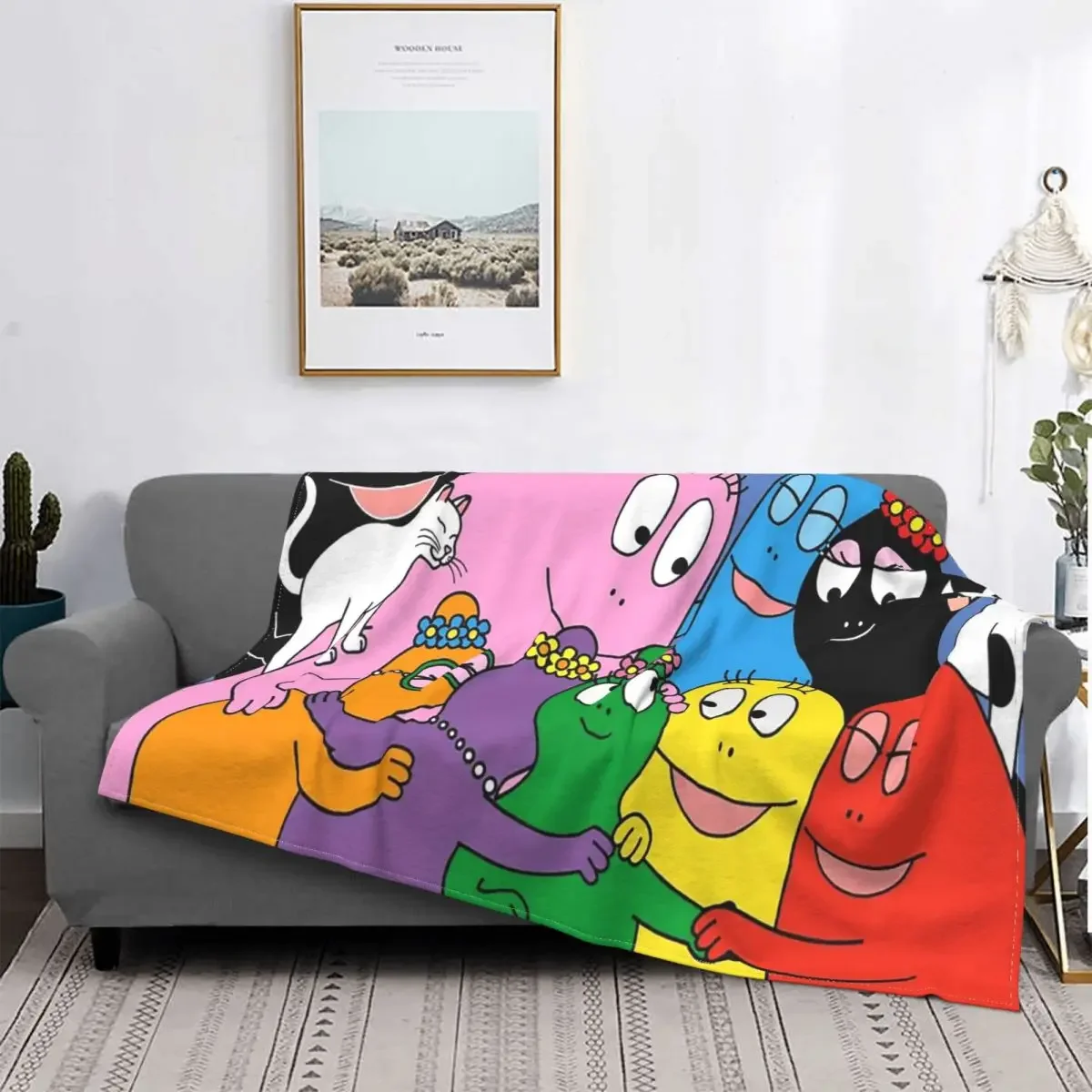 

Les Barbapapa Family Blanket Fleece Spring Autumn Cute Cartoon Lightweight Throw Blankets for Sofa Travel Bedspread