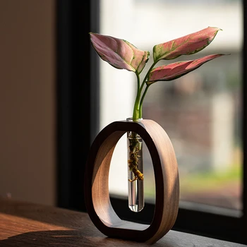 Articoli per fiori in legno massello di noce decorazione creativa per composizioni floreali supporto per fiori in vetro semplice mini vaso coltivato in acqua 1