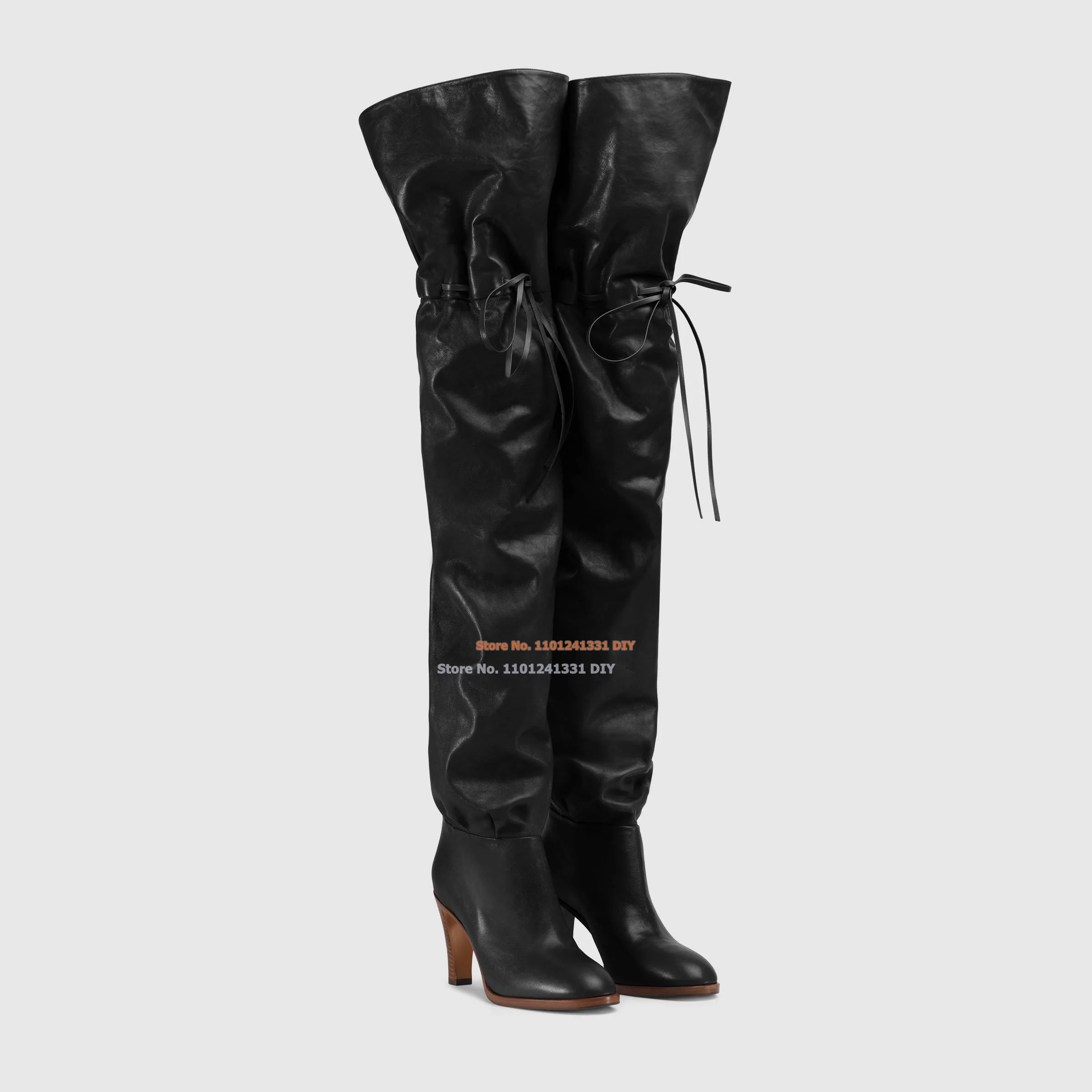Black Pants Style Gathered Over The Knee Boots Women Pointed Toe Lace black-pants-style-gathered-over-the-knee-boots-women-pointed-toe-lace