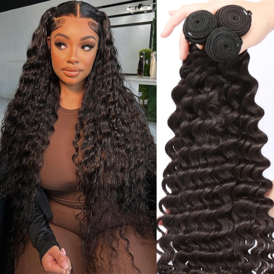 

Deep Wave Bundles Human Hair 10A Peruvian Remy Hair Water Curly Bundles Human Hair 32 Inch Wet and Wavy 3 Bundles Human Bundles