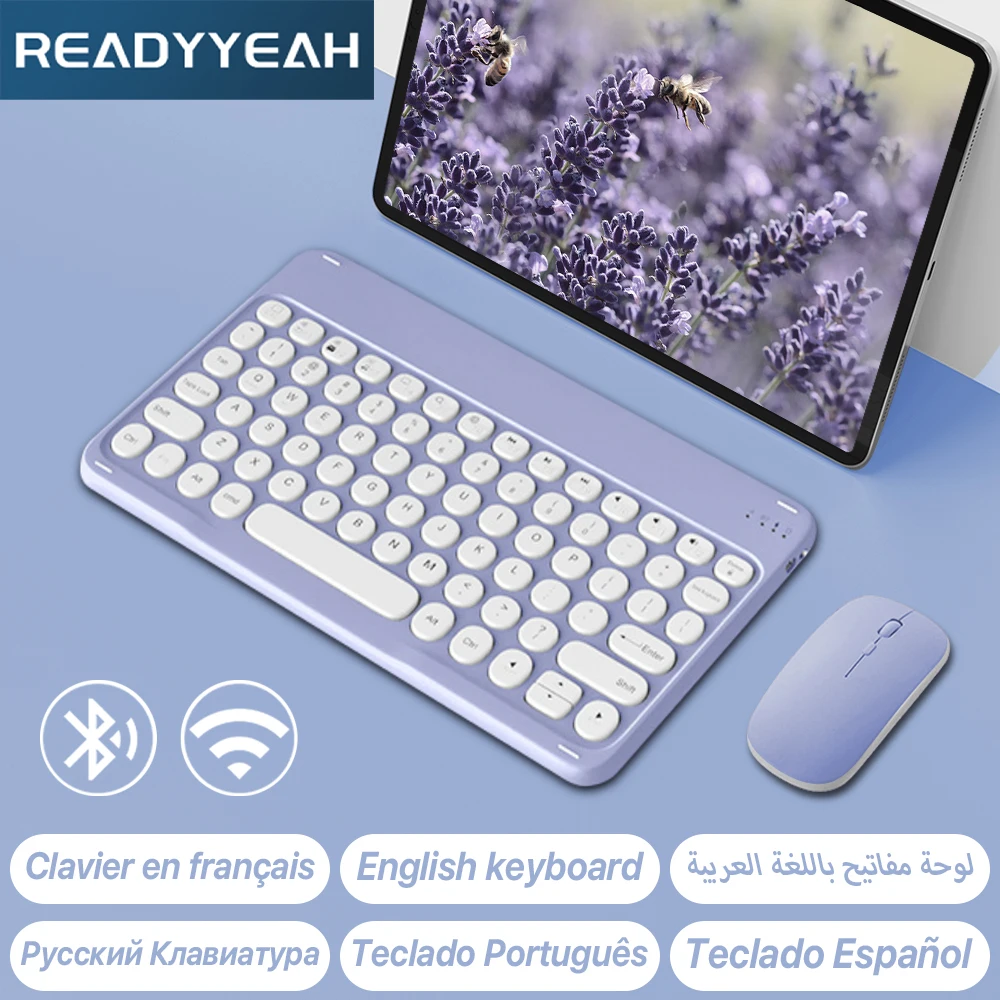 Wireless Keyboard and Mouse Bluetooth Spanish Portuguese Russian Hebrew French Arabic for iPad Tablet Laptop