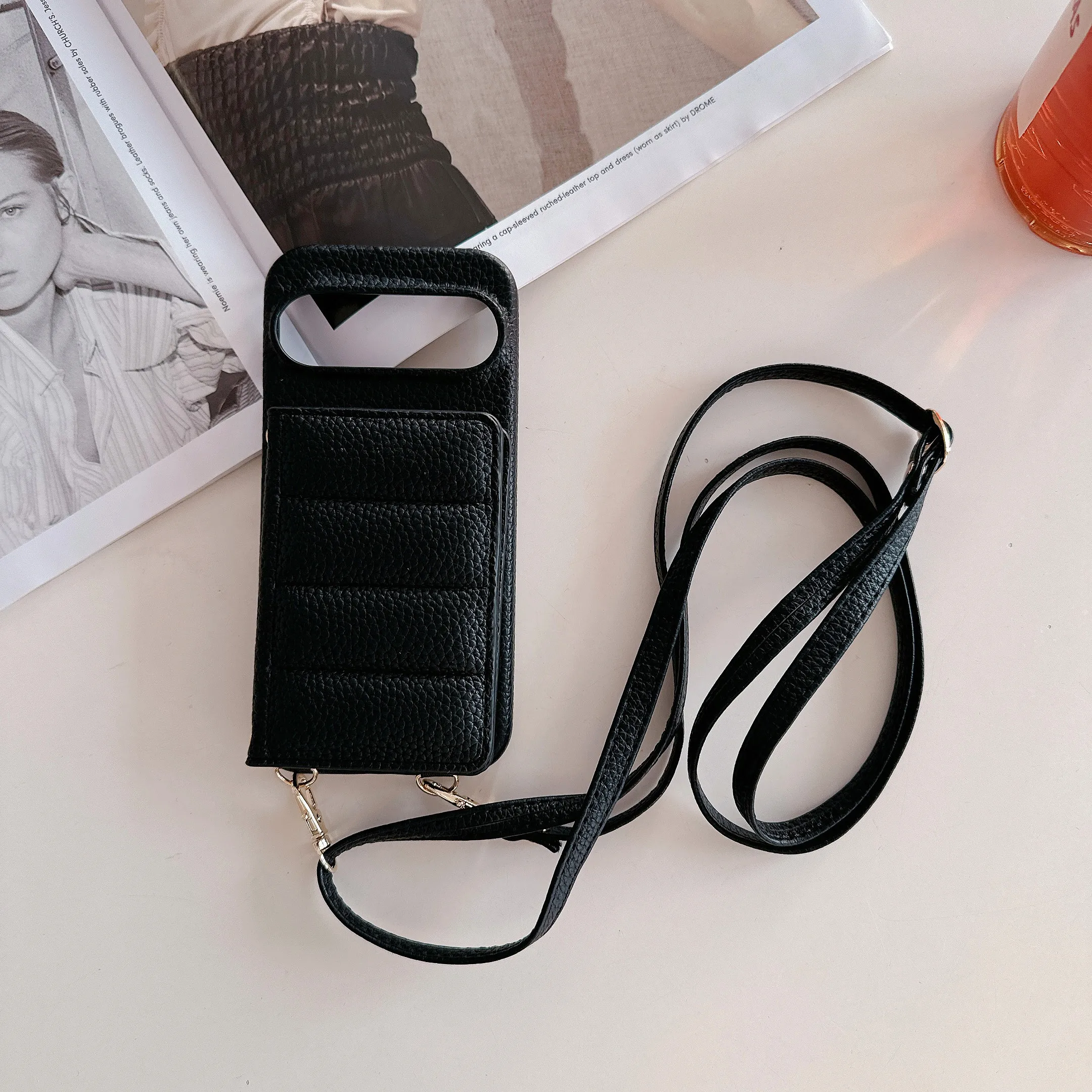 Luxury Leather Crossbody Wallet Case with Lanyard Ring Bracket
