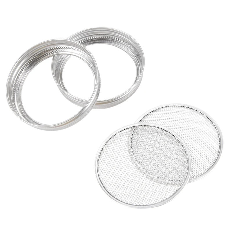A52I-Set Of 2 Stainless Steel Sprouting Jar Lid Kit For Superb Ventilation Fit For Wide Mouth Jars Canning Jars Making Organ