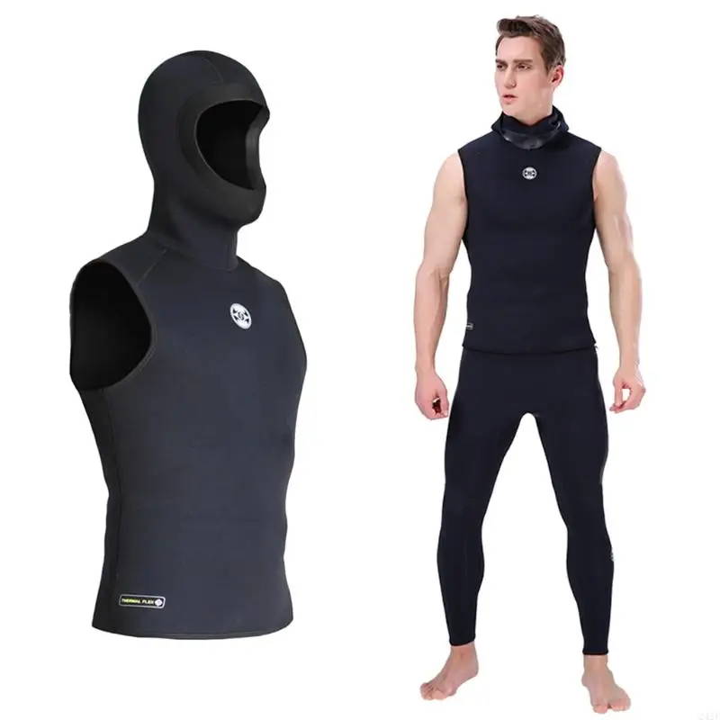 242F 3mm Neoprene Wetsuit Hooded Vest for Men Sleeveless Diving Vest with Hooded for Water Sports Surfing Snorkeling Swimming