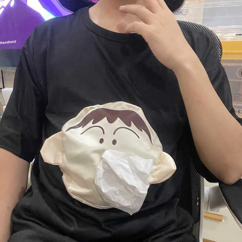 Bla Long Sve Sweatirt with Tissue Holder ort Sve Funny Cartoon Print for Kids l Mucus Coughing Polyester Fabric