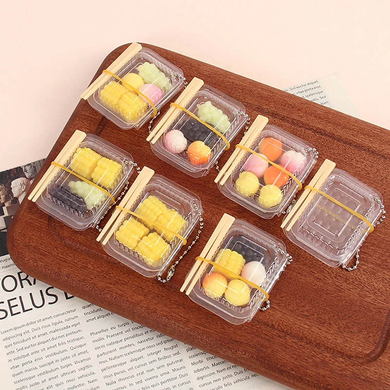 

1/12 Mini Fruits and Corn Boxed With Chopsticks Dollhouse Decoration Play Food Set for Picnic Dollhouse Kitchen Toys