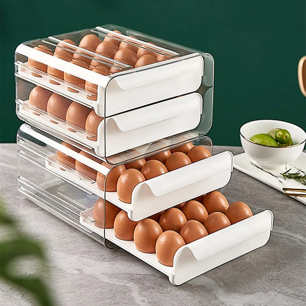 Doublelayer Egg Box Kitchen Refrigerator Drawer Type Egg Storage Box