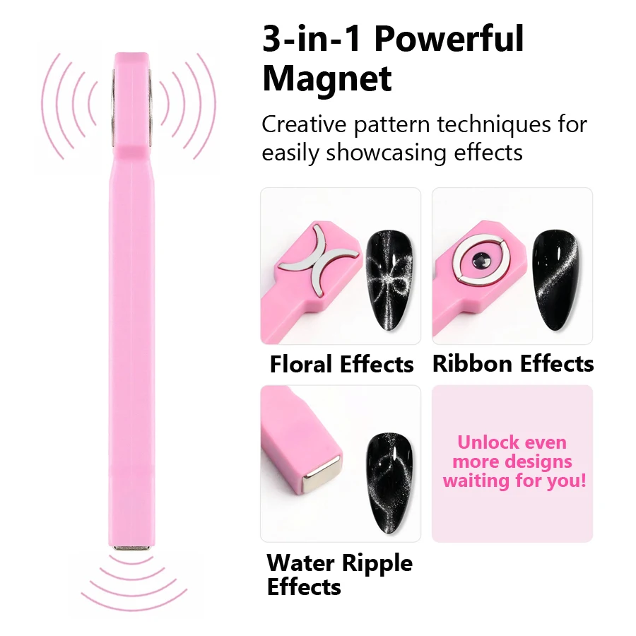 3-in-1 Manicure Cat Eye Strong Magnet Rod with Cat Eye Gel Polish Varnish Magnetic Stick for Gel Tips Nail Art