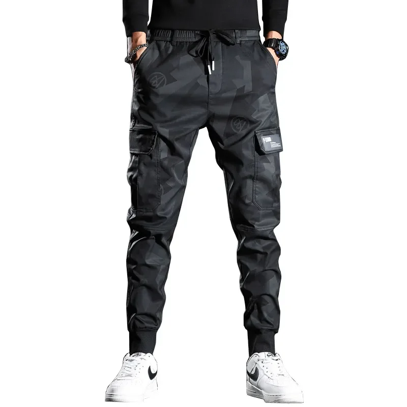 Men's Spring Fall Thin Military Tactics Camouflage Slim Korean Elastic Waist Foot Binding Work Casual Pants cargo pants,military cargo pants