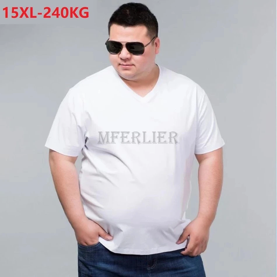 

summer Men v-neck T-Shirt Short Sleeve modal elasticity stretch plus size 10XL 15XL 12XL Loose Casual home wear tees tops thin