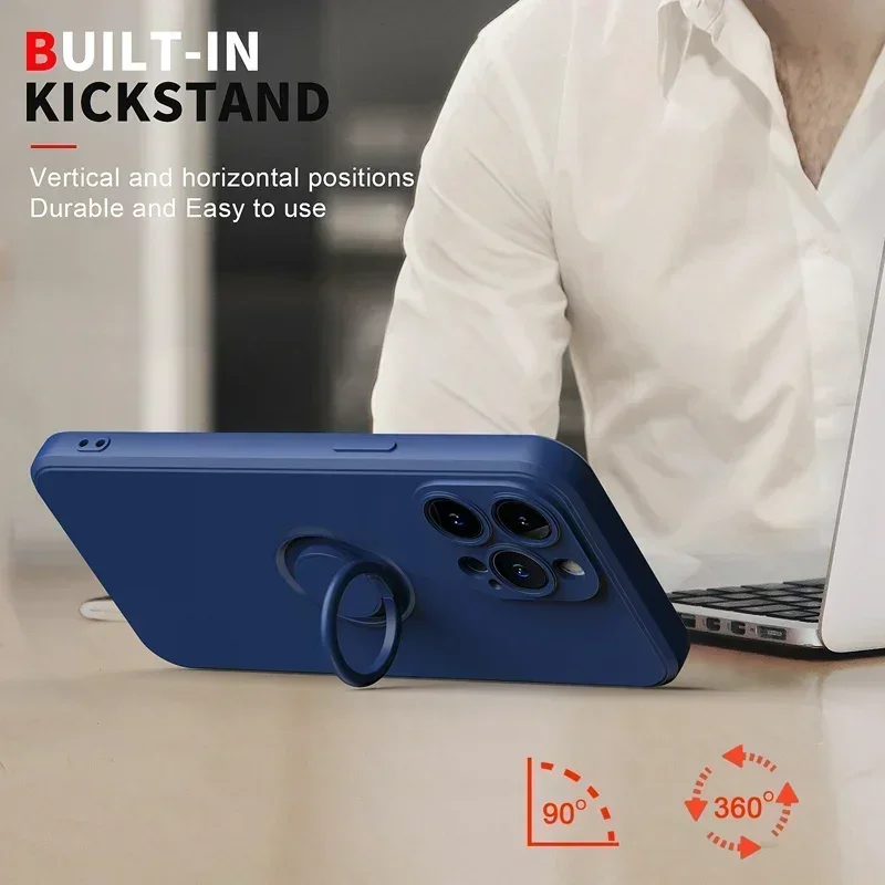 Liquid Silicone Phone Case with Holder Ring Stand and Wrist Strap
