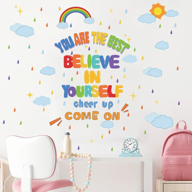 Cartoon Regenbogen Englischer Spruch Wandaufkleber Kinderzimmer Dekoration Wandbild Kinderzimmer Kinderzimmer Dekor Selbstklebende Tapete – Detail 4