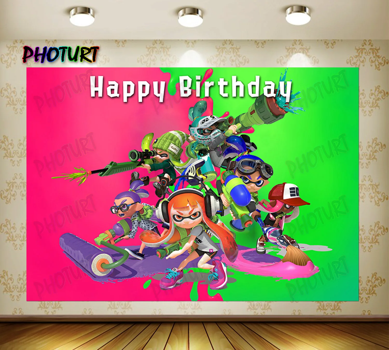 Foturt Splatoon Pano de Fundo Crianças Festa de Aniversário Fotografia Fundos de Pulverização Colorida Estúdio Foto Decoração Adereços - Image 6