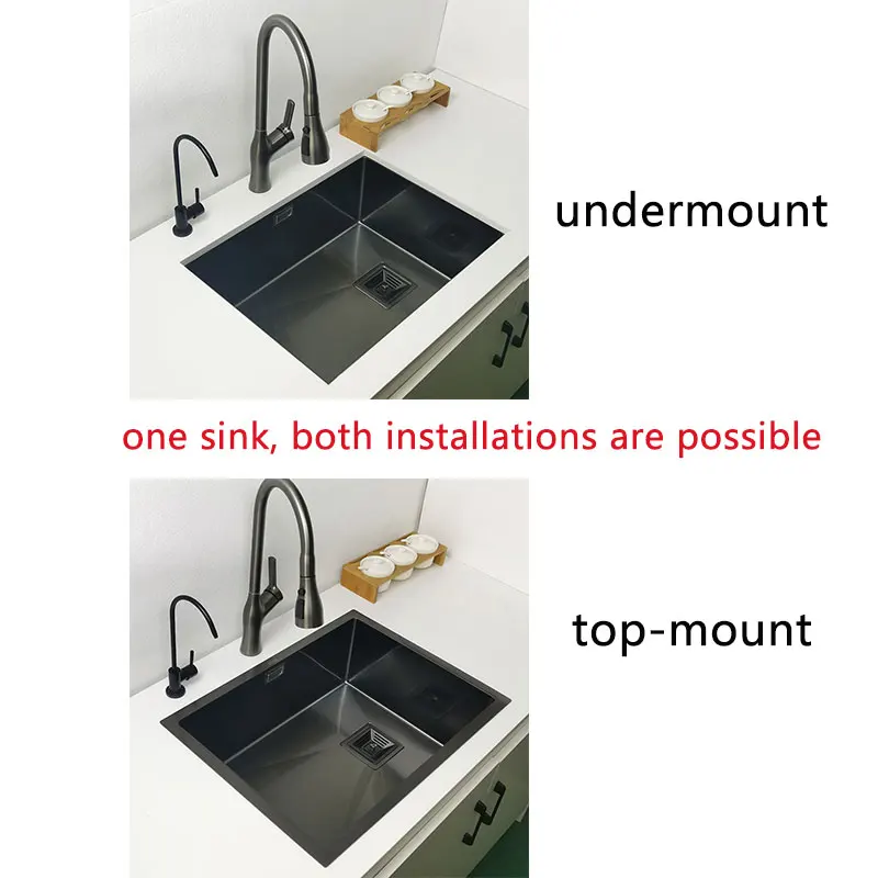 Nano black kitchen sink above counter or udermount sinks vegetable washing basin 304 stainless steel single bowl sink kitchen 6