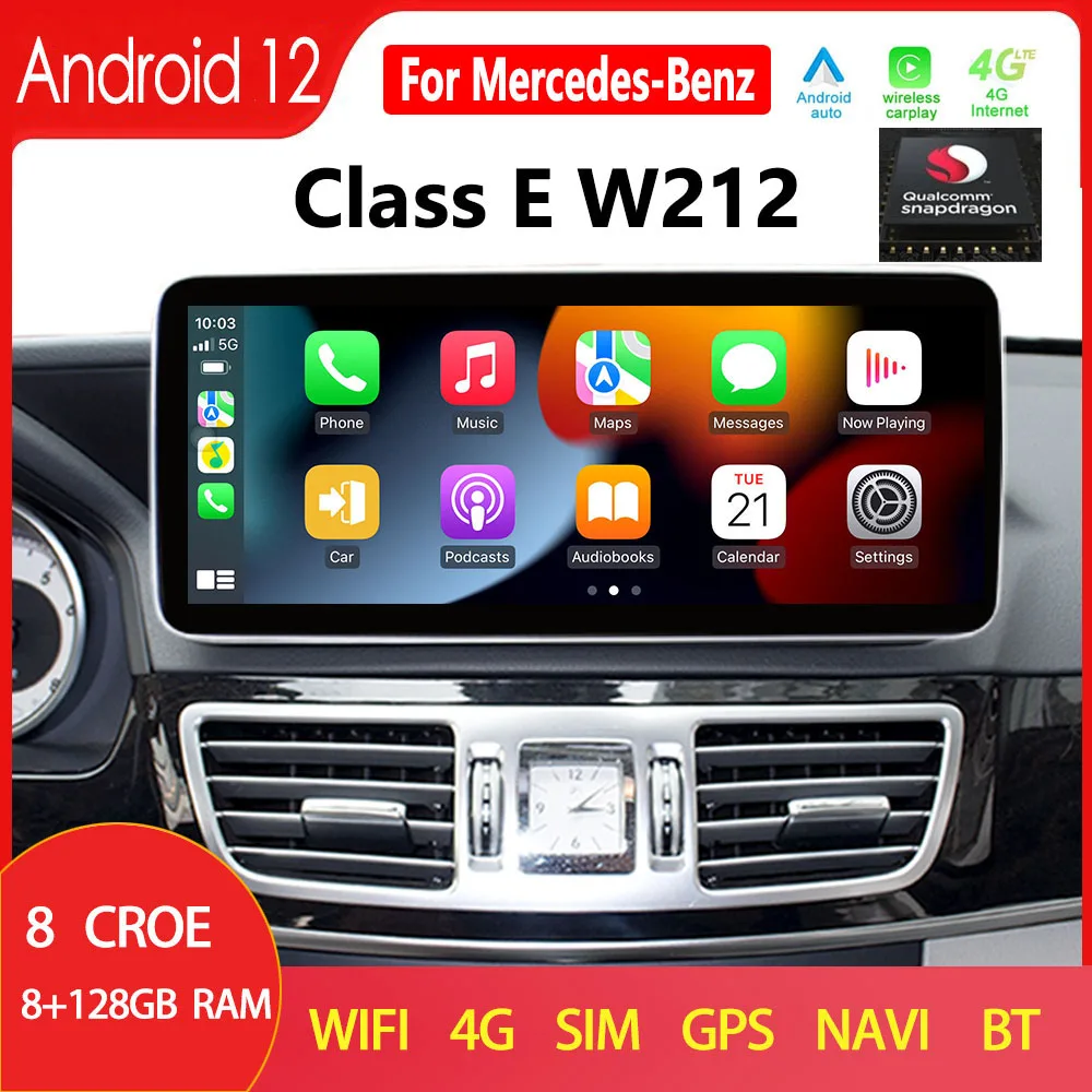 

W212 Android 12 Wireless CarPlay For Mercedes Benz E Class 2009to2015 Car Radio GPS Navigation Multimedia Player Touch Screen
