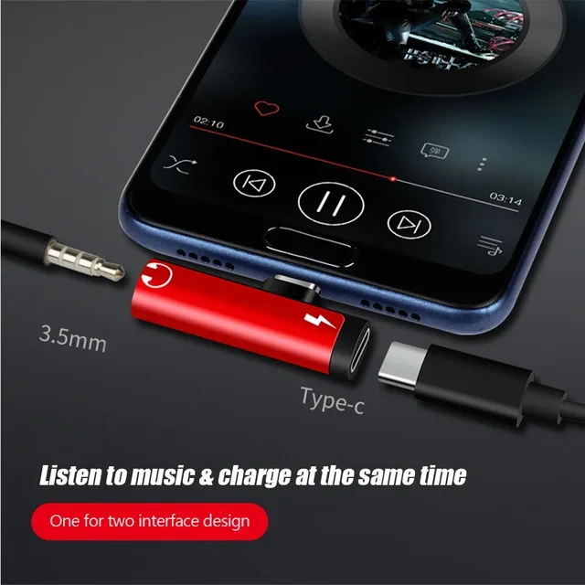 Adaptador de Audio de doble puerto tipo C a conector de 3,5 Mm, adaptador 2 en 1 para auriculares, dispensador de cargador de Audio, accesorios solo para Xiaomi y Huawei 2