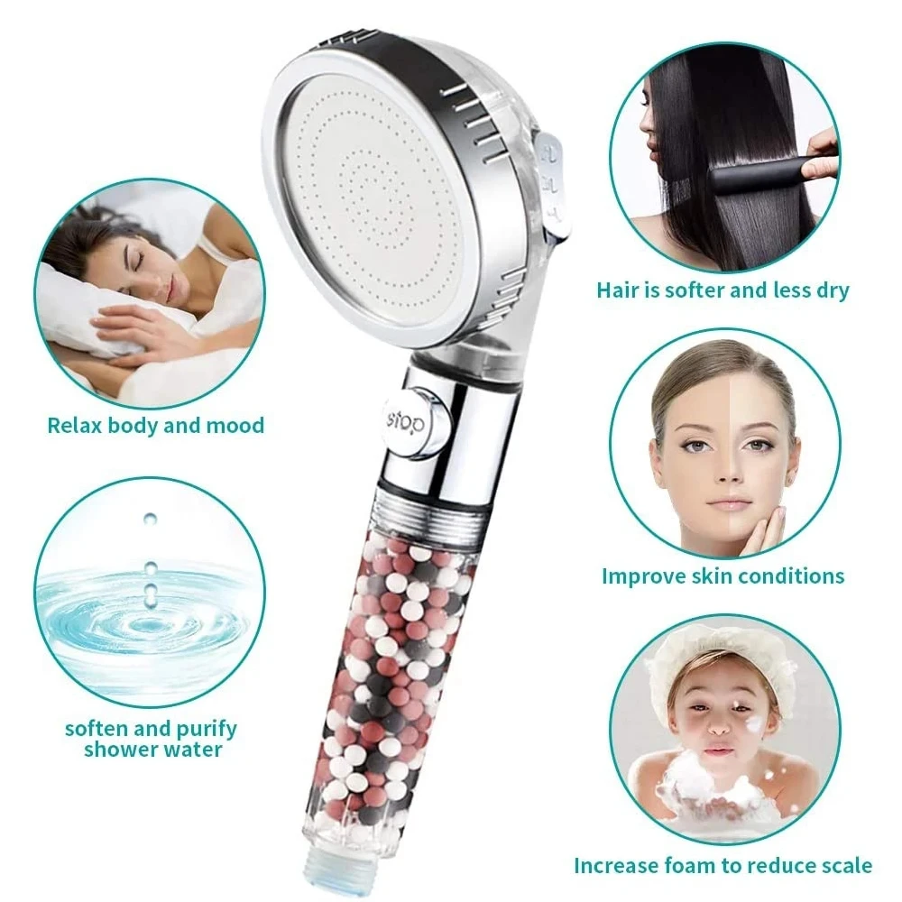 New 3 Modes adjustable nozzle Booster handheld bathroom shower Removable and washable anion filter shower Bathroom Accessories 4