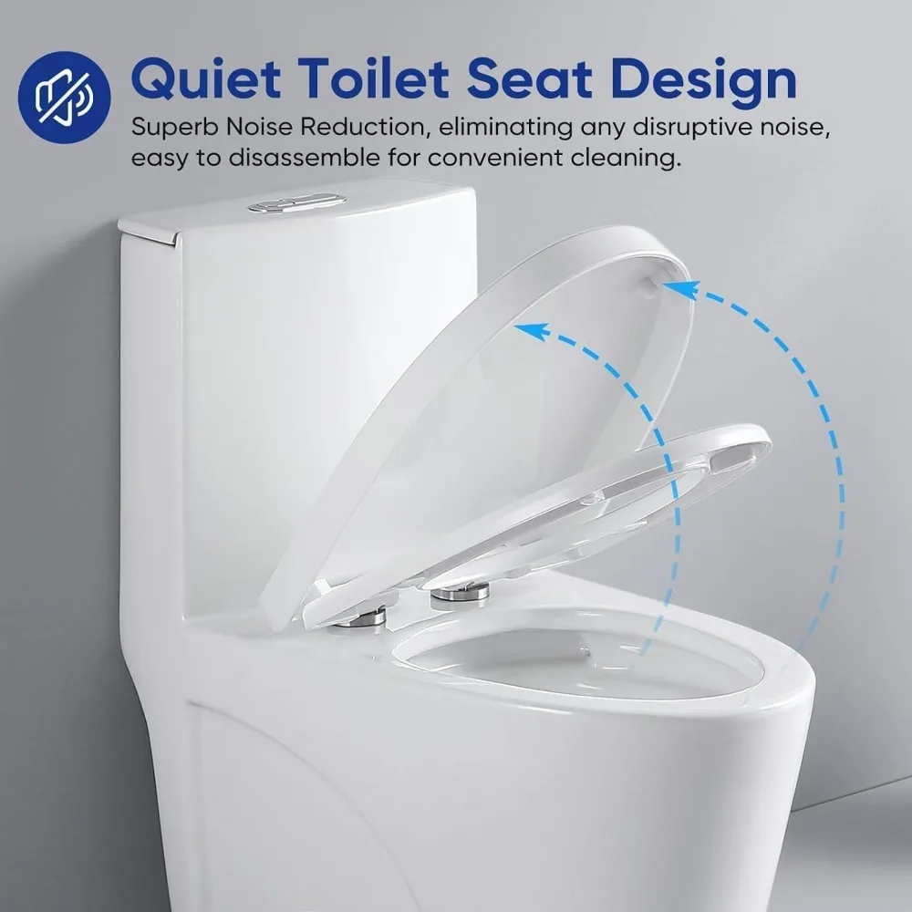 One Piece Toilet,  Elongated Dual Flush Toilet with 15.5"W Soft Closing Seat, 17" Comfort Height Seat,  Toilets for Bathroom 5