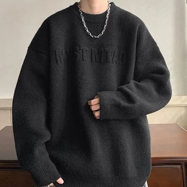 Fashion Autumn Winter Men's Cool Boy Casual Loose Tess Knitted Pullover Sweater Soft Warm Solid  Alphabet