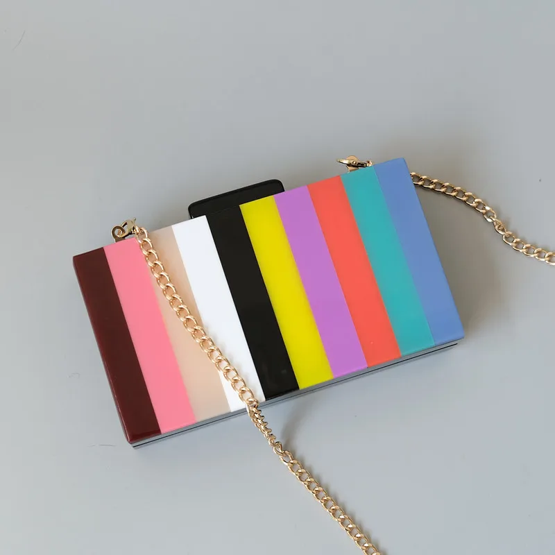 Neue Trendige Taschen Mode Damenhandtaschen Bonbon-Regenbogen Gestreifte Acryl Luxus Party Abendtasche Damen Casual Hochzeit Box Clutch – Detail 10