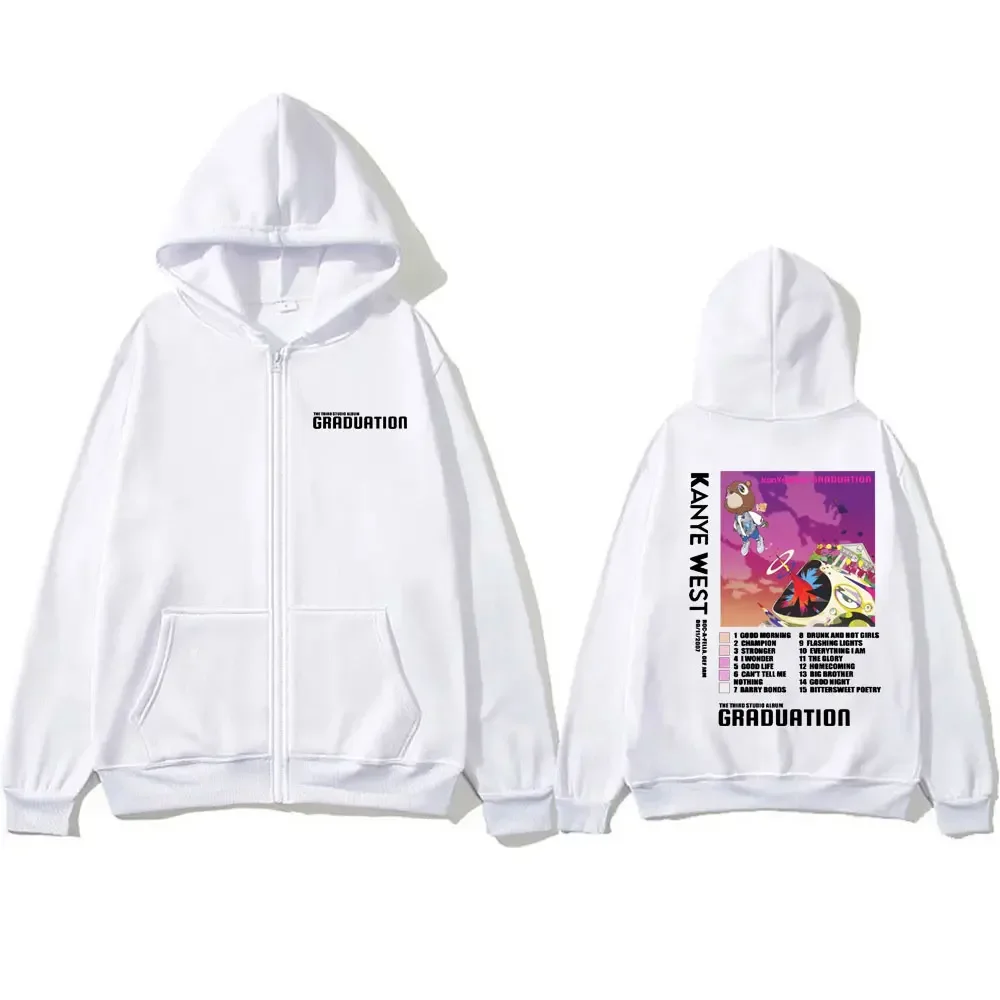 Rapper Kanye West Graduation Print Zipper Hoodie Men Fashion Hoodies Man Hip Hop Vintage Zip Up Jacket Male Oversized Sweatshirt