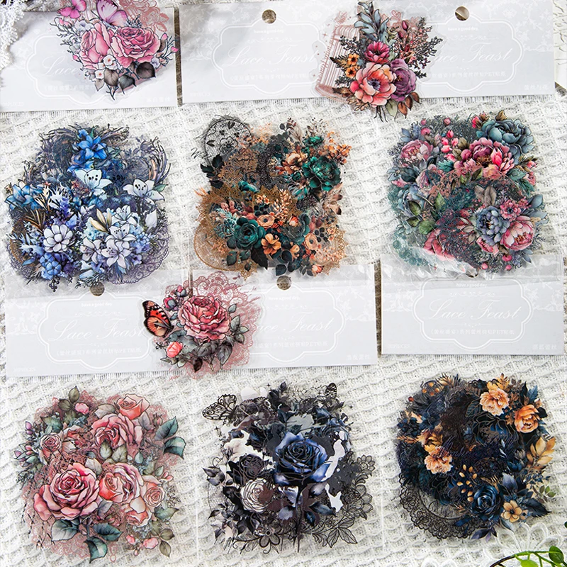

30Pcs/Set Flowers And Numbers PET Stickers Art Phone Laptop Aesthetic Notebooks Art Collage Material Personalized Hand Account