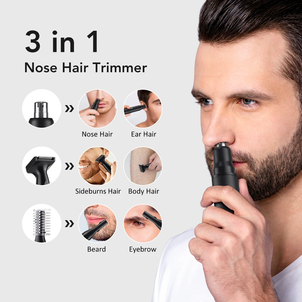 3 In 1 Electric Nose And Ear Hair Trimmer Remover Kit Painless Beard Shaver Man Woman Sideburns Eyebrow Face Hair Trimmer Razor