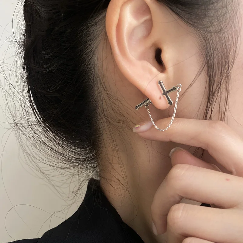 Dark Gothic Sword Earring Big Cross Ear Piercing Stud Earring For Women Men Vintage Goth Punk Rock Halloween Fashion Jewelry 5