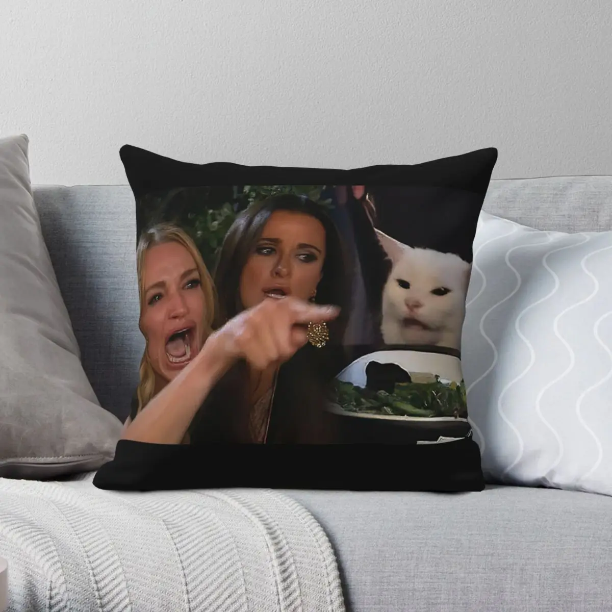 

Woman Yelling At A Cat Square Pillowcase Polyester Linen Velvet Creative Zip Decor Room Cushion Cover Wholesale 45x45