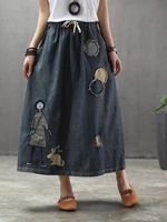Amax luluE Korean Fashion Streetwear Womens Summer Classic Embroidery Loose Denim Skirts Ladies Casual Vintage Cartoon Clothes - Image 3